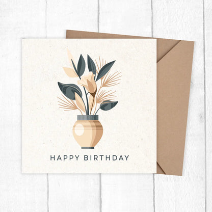 Birthday card with floral design and envelope on a white background. BOHO FLOWERS BIRTHDAY CARD 