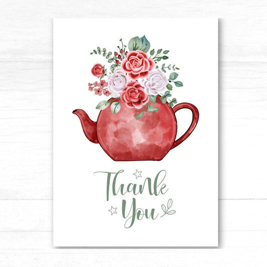 Red Kettle with Flowers Thank You Card