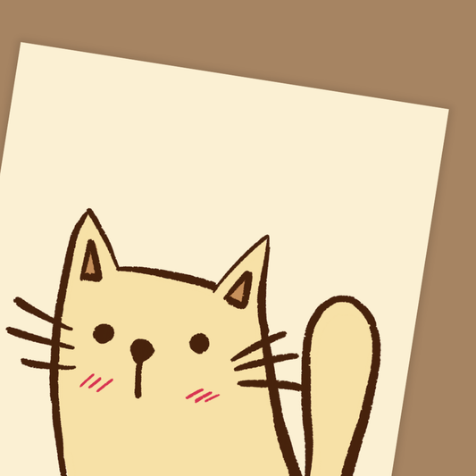 Cartoon cat illustration on a beige background greting card