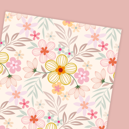 Floral pattern with colorful flowers and leaves on a light background. pastel Flowers Birthday Card.