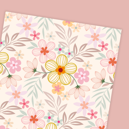 Floral pattern with colorful flowers and leaves on a light background. pastel Flowers Birthday Card.