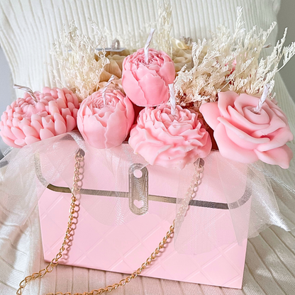PINK & CREAM CANDLE FLOWER BOUQUET BAG