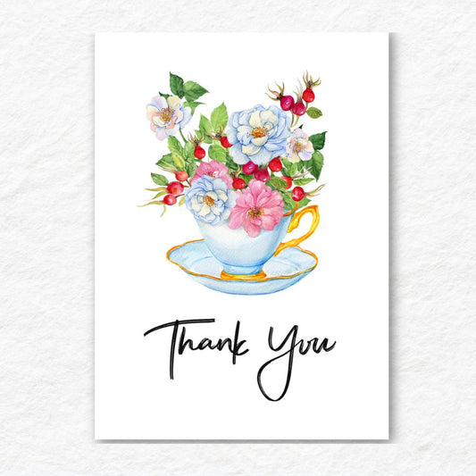 Summer Flowers in the Cup Thank You Card
