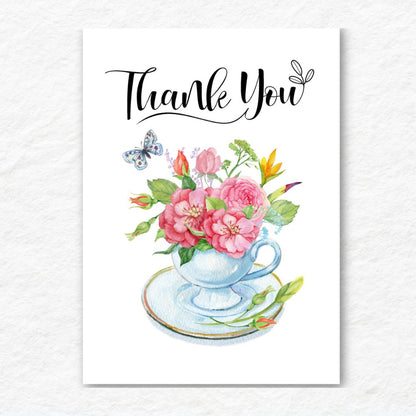 Pink Flowers & Butterflies Thank You Card
