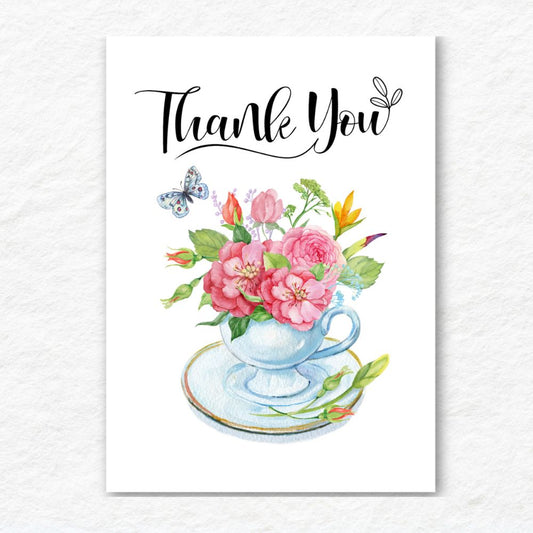 Pink Flowers & Butterflies Thank You Card