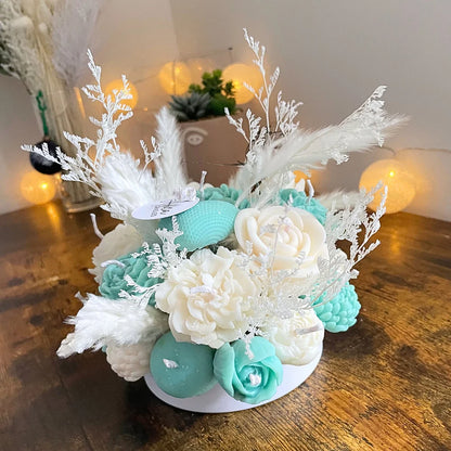 TURQUOISE FLOWER CANDLES CENTREPIECE